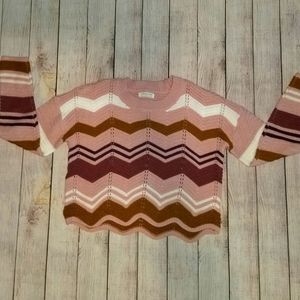 Full Circle Trends Pink and Brown Striped Sweater Size Small